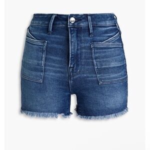 Good American Blue Frayed Jean Shorts